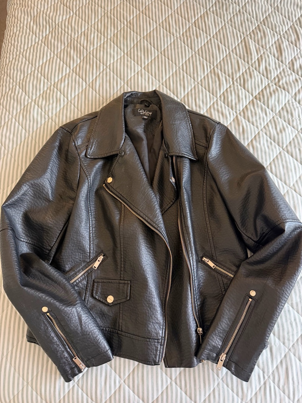 CoffeeShop Black Faux Leather Moto Jacket